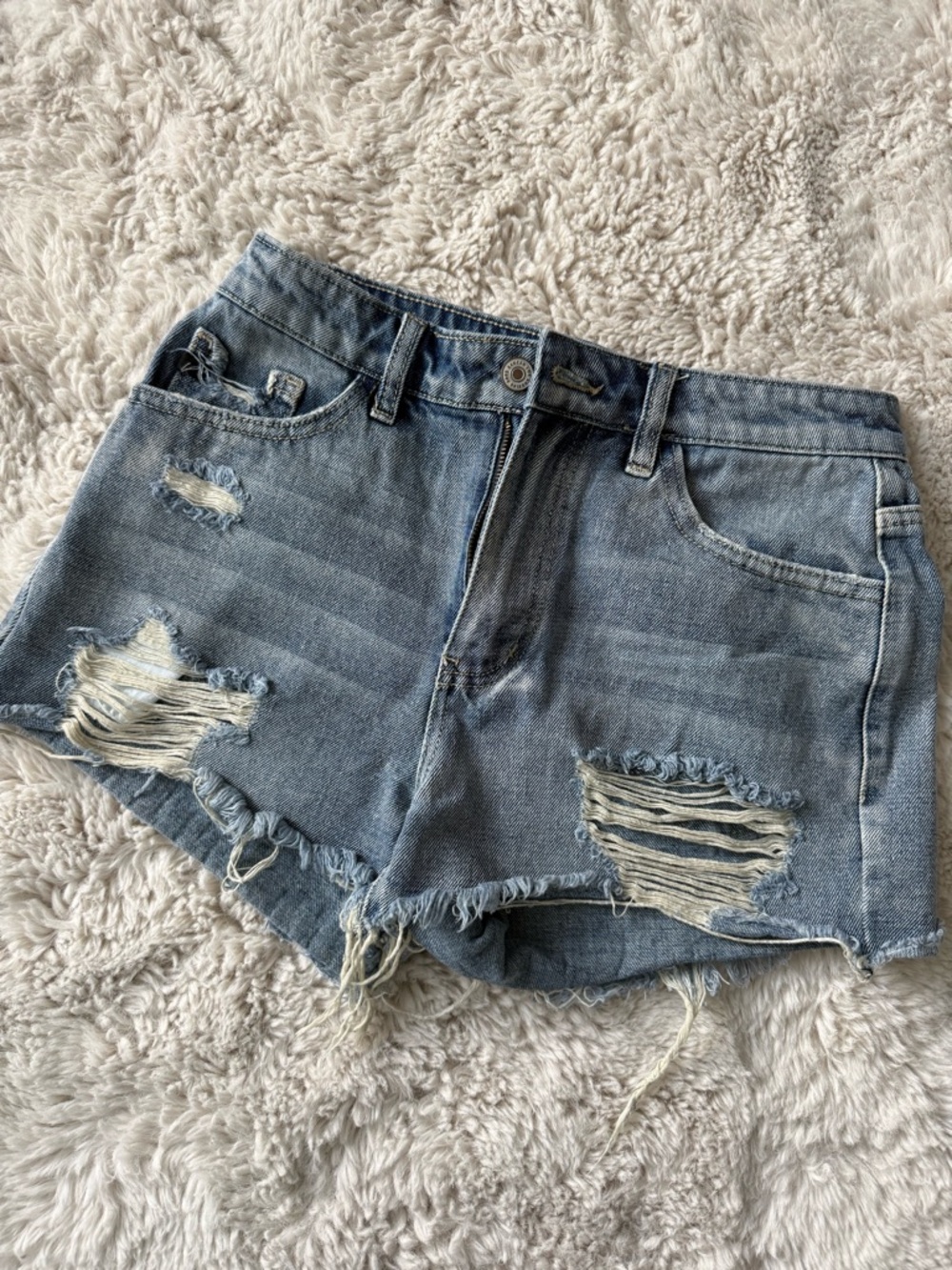 KanCan Light Blue Distressed Denim Shorts